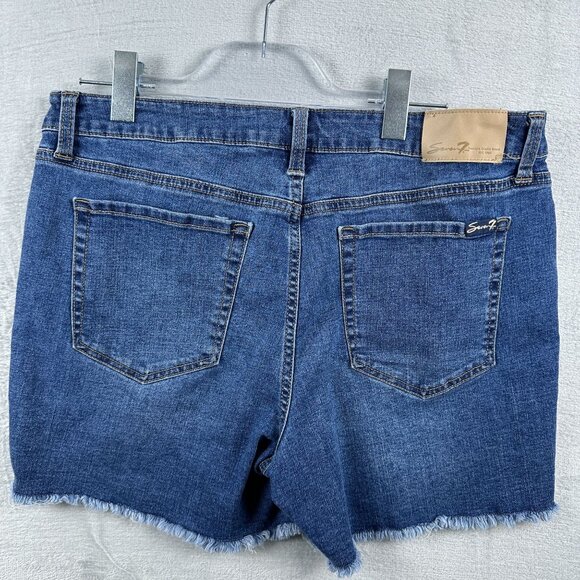 Seven 7 1964 Weekend Denim Shorts Raw Hem Mid Rise Womens Blue Size 12 - Picture 2 of 10